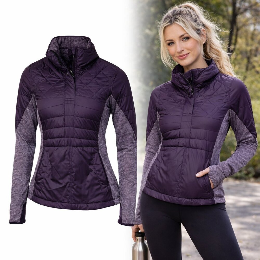 Lululemon Purple Down For A Run Pullover Jacket | Heathered Knit Panels | Size 4